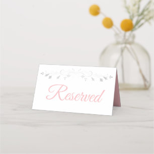 Cartão De Mesa Script Rosa com Casamento de Fronteira Prateado Re