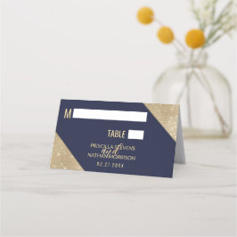 Cartão De Mesa Sequência Glitter Azul Azul do Marinho Dourado
