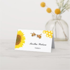 Cartão De Mesa Sessão Rustic Sunflower & Bee Casamento de Abelhas