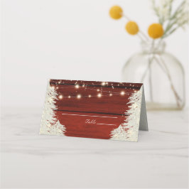 Cartão De Mesa Shimmer Rustic Wood String Luzes Árvores Casamento