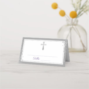 Cartão De Mesa Silver Cross Glitter Purple Primeira Comunhão Sant