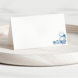Cartão De Mesa Simples Blue Vintage Seashells Casamento Dobrado