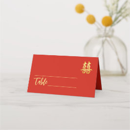 Cartão De Mesa Simples e clássico felicidade de casamento chinês