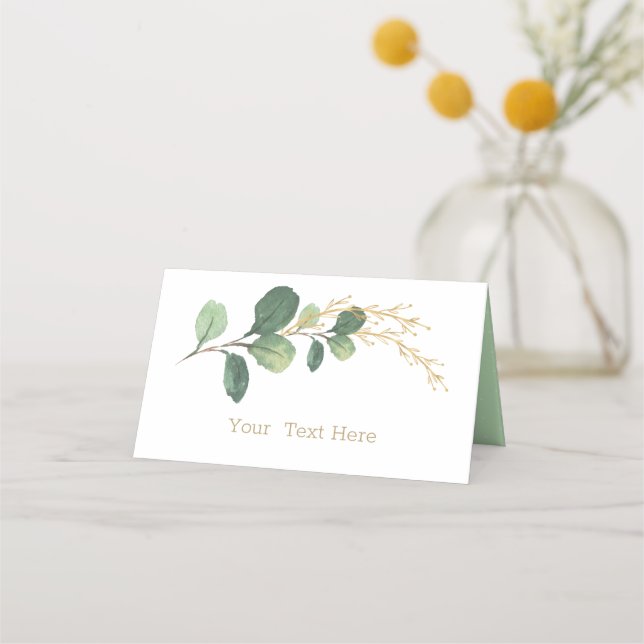 Cartão De Mesa Simples + Elegante Aquarela Verde Dourado Verde (Frente)