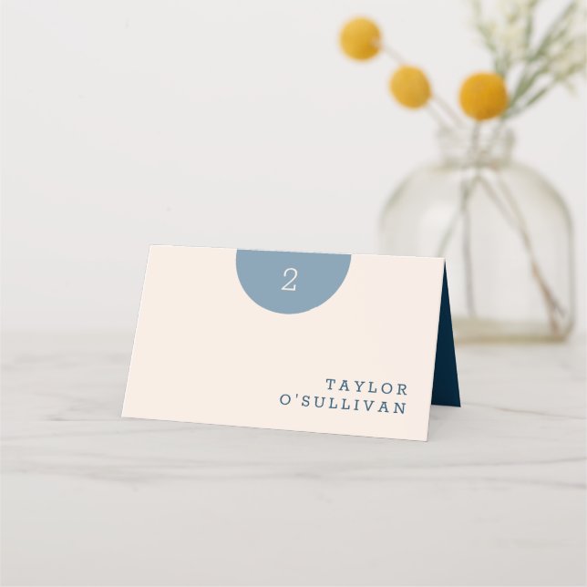 Cartão De Mesa Simplesmente Azul Clássico e Casamento de Creme (Frente)