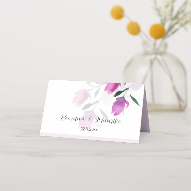 Cartão De Mesa Singularidade das Flores de Arte em Aquarela Viole (Frente)