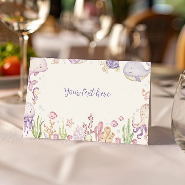 Cartão De Mesa Sob a Comida de festas de animais do oceano marinh (Criador carregado)