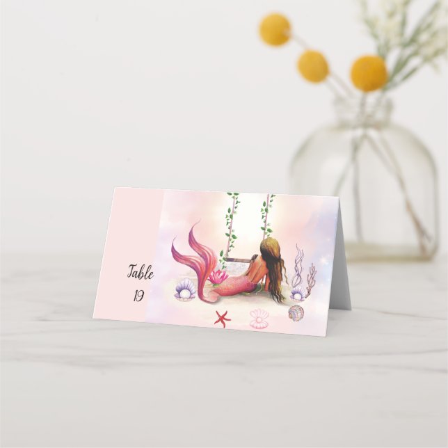 Cartão De Mesa Sob O Mar De Turquesa Roxa Do Oceano Sereia (Frente)