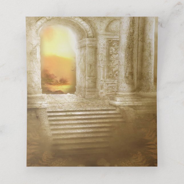 Cartão De Mesa Sonhos de Casamento do Templo Real do ouro (Interior Desdobrado)