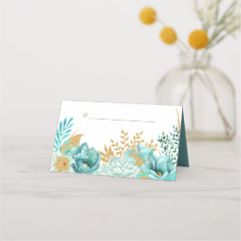 Cartão De Mesa Sparkle Stripe Dourada Mint Floral Wedes