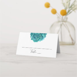 Cartão De Mesa Suculenta em aquarela. Casamento azul-verde. Botân