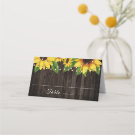 Cartão De Mesa Sunflower Rustic Wood String Luzes Casamento