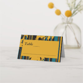 Cartão De Mesa Sunflower Teal Blue Gold Modern Wedding