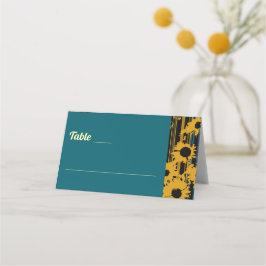 Cartão De Mesa Sunflower Teal Blue Gold Modern Wedding