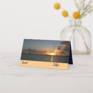 Cartão De Mesa Sunset com Imagem de Paisagem Tropical de Barcos d