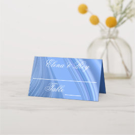 Cartão De Mesa Swirling Blue Satin Wedding