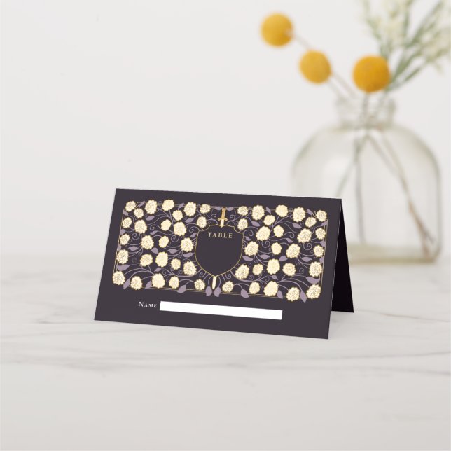 Cartão De Mesa Sword & Shield Medieval Fantasy Casamento Monogram (Frente)