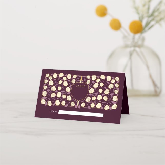 Cartão De Mesa Sword & Shield Medieval Fantasy Casamento Monogram (Frente)