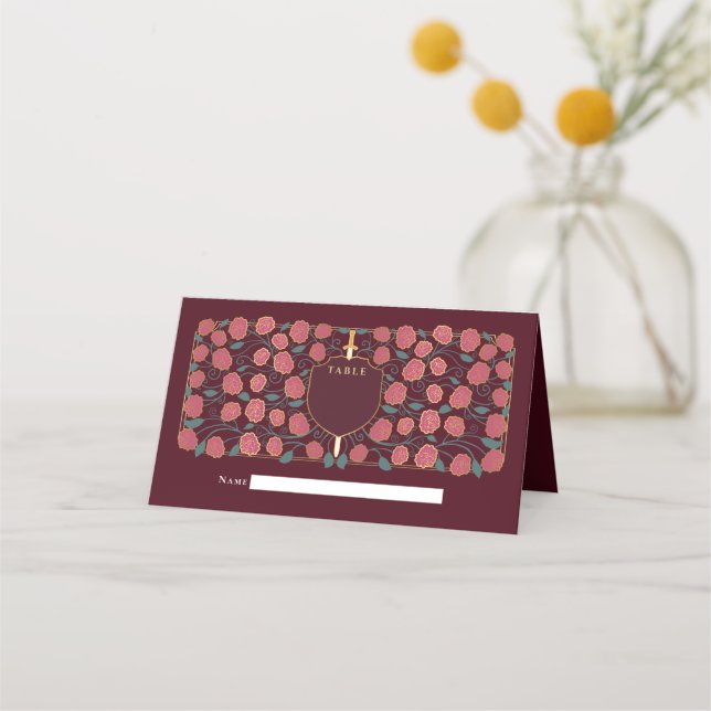 Cartão De Mesa Sword & Shield Medieval Fantasy Casamento Monogram (Frente)