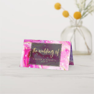 Cartão De Mesa Tabela de Casamento Dourado de Mármaco Rosa-Cinza-