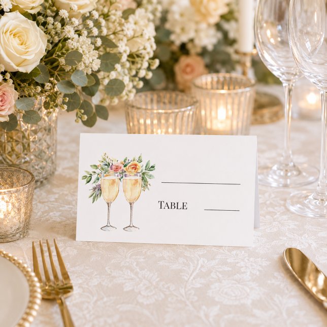 Cartão De Mesa Taças de champanhe flores monogramadas mesa (Criador carregado)