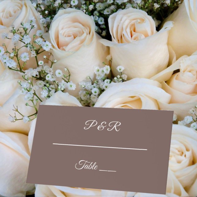 Cartão De Mesa Taupe Simple Stylized Script Wedding (In Situ Wedding)