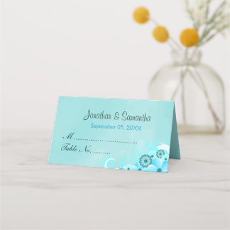 Cartão De Mesa Teal Aqua Blue Hibiscus Mesa Dobrada Floral