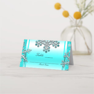 Cartão De Mesa Teal Glitter Glam Winter Wonderland Número da Tabe