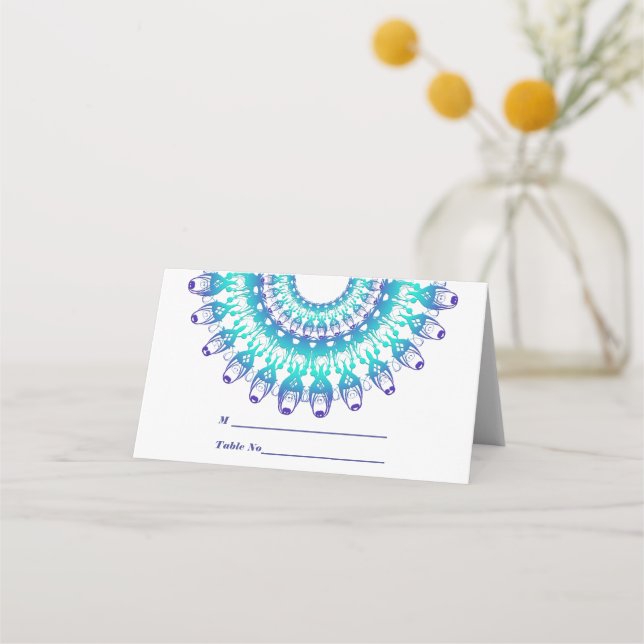 Cartão De Mesa Teal Mandala. Texto. (Frente)