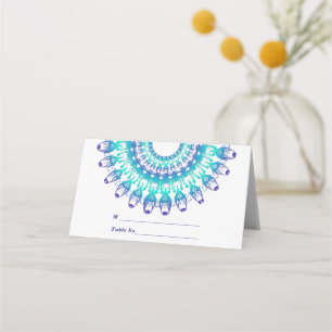 Cartão De Mesa Teal Mandala. Texto.