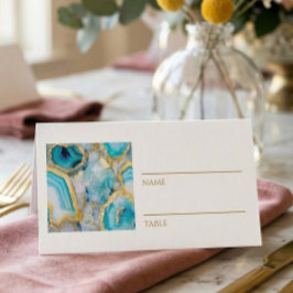 Cartão De Mesa Teal Marble Gold Vein Place Cards