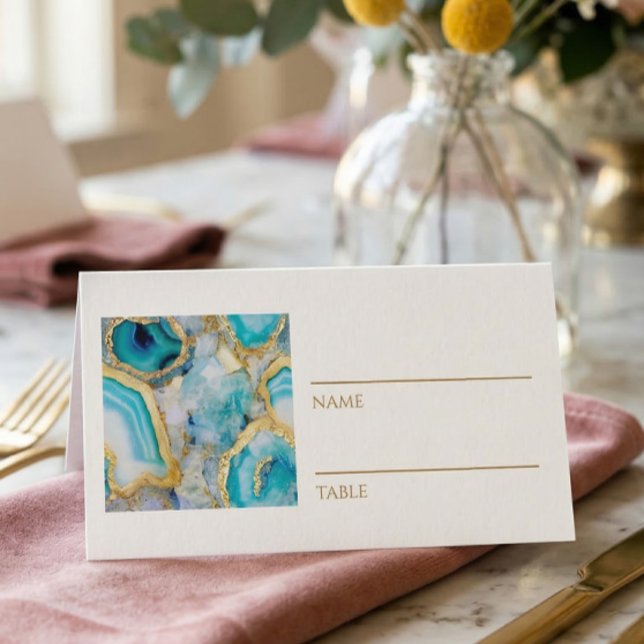 Cartão De Mesa Teal Marble Gold Vein Place Cards (Criador carregado)