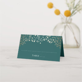 Cartão De Mesa Teal Respiratório do Bebê e Casamento Dourado