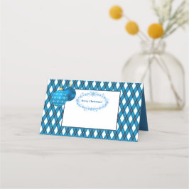 Cartão De Mesa Tema Azul e Branco Feliz Natal