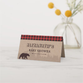 Cartão De Mesa Tema de Chá de Bebê Lumberjack Xadrez Búfalo Rústi