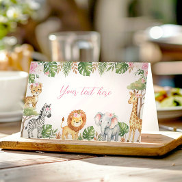 Cartão De Mesa Tenda de Comida de Aniversário de Menina com Anima