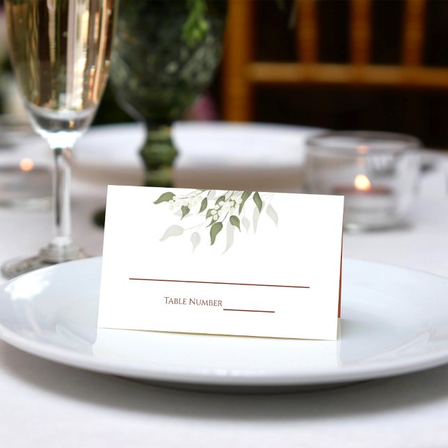 Cartão De Mesa Terracotta Floral White Greenerage Foliage Elegant (Elegant Terracotta and white wedding receptions place card )