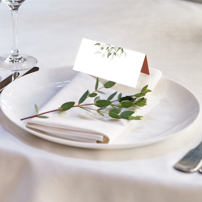 Cartão De Mesa Terracotta Floral White Greenery Vazio Foliar (Lovely Terracotta and white table blank place card.)