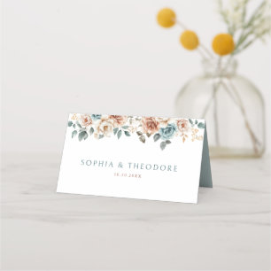 Cartão De Mesa Terracotta Teal Neutral Watercolor casamento flora