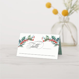 Cartão De Mesa Texto do Script de Cor de Água Feriada Holly e Ele