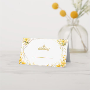 Cartão De Mesa Tiaro Floral Borboleta Amarela Dourada Quinceañera
