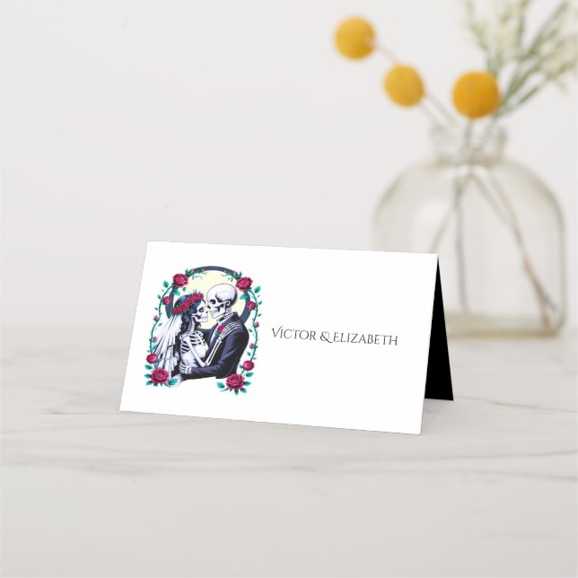 Cartão De Mesa Til Death Gothic Skeleton Casal Rosa Casamento Ros (Frente)