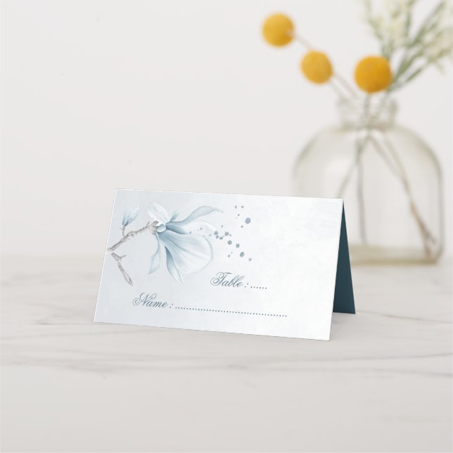 Cartão De Mesa tonalidades azuis poeirentas flores (Frente)