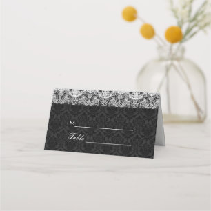 Cartão De Mesa Traço Branco Sobre Damasco Preto