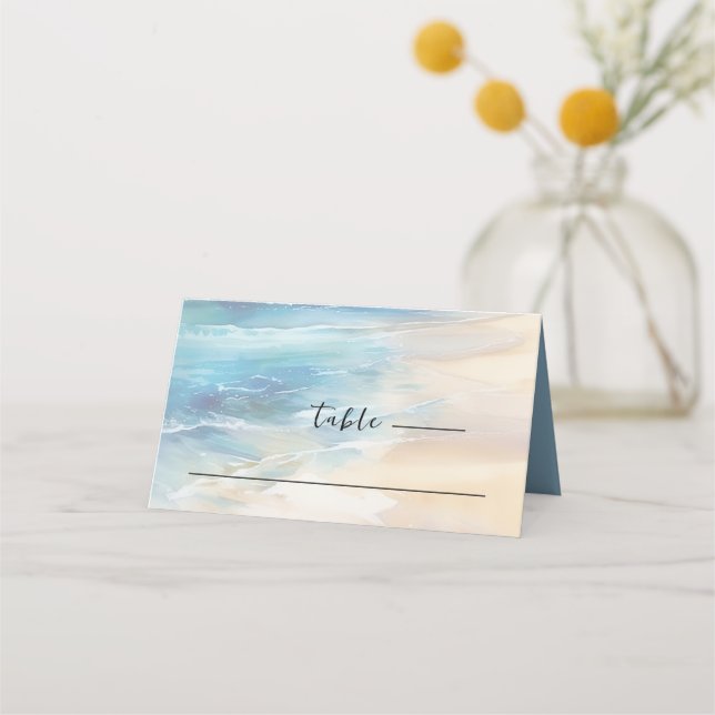 Cartão De Mesa Trendy Beach Watercolor Ocean Christian Weding (Frente)