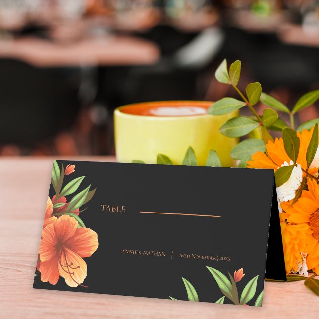 Cartão De Mesa Trendy Dark Moody Orange Floral Weding (Trendy Dark Moody Orange Floral Wedding Place Card)