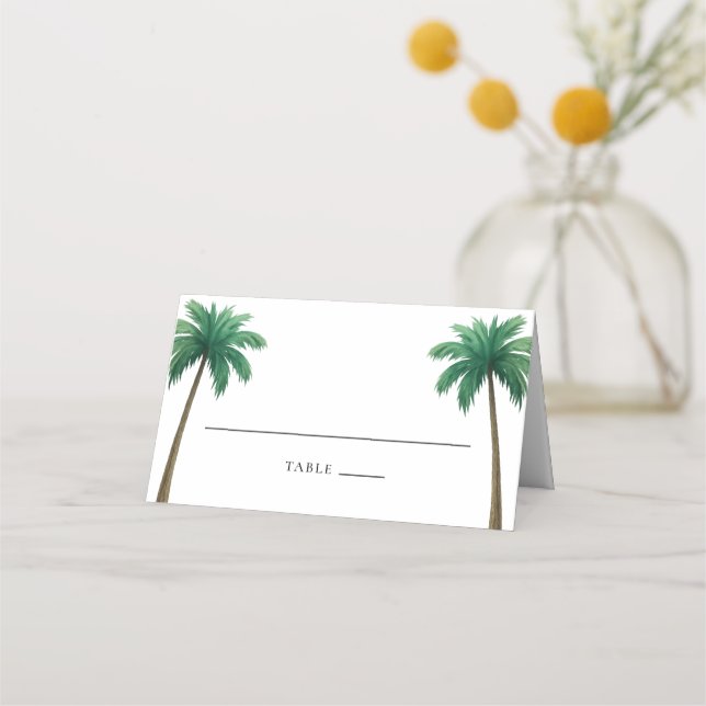 Cartão De Mesa Tropical Palm Trees Minimal Beach Wedding (Frente)