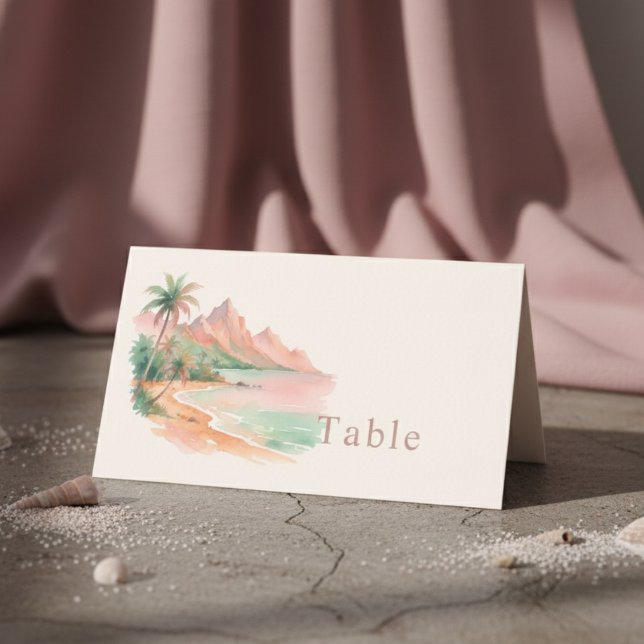 Cartão De Mesa Tropical Sunset Island Beach Watercolor Wedding (Tropical Sunset Island Beach Watercolor Wedding Place Card)