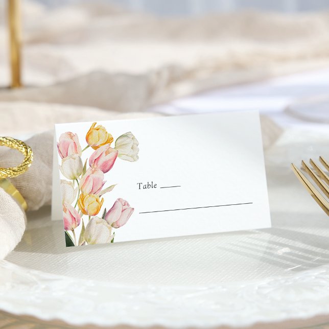 Cartão De Mesa Tulip Wedding (Watercolor Spring Tulip Wedding Place Card by Painted Paperie
)
