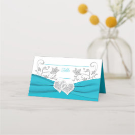 Cartão De Mesa Turquesa, Branca, Casamento de Corações de Amor Pr
